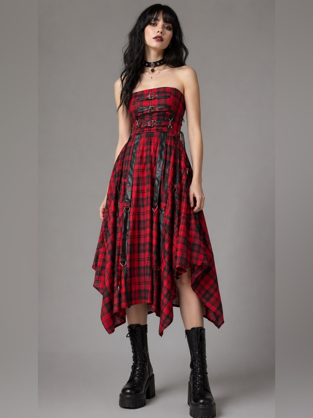 Voodoo vixen Goth/punk red plaid dress NWT